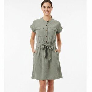 Banana Republic Khaki Green Utility Shirtdress Dress Size XS Button Up Tie Waist